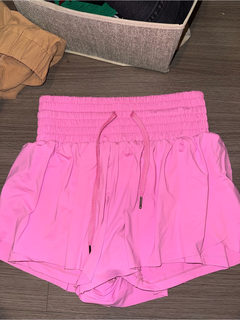 HALARA Pink Smocked Waist Athletic Shorts with Drawstring